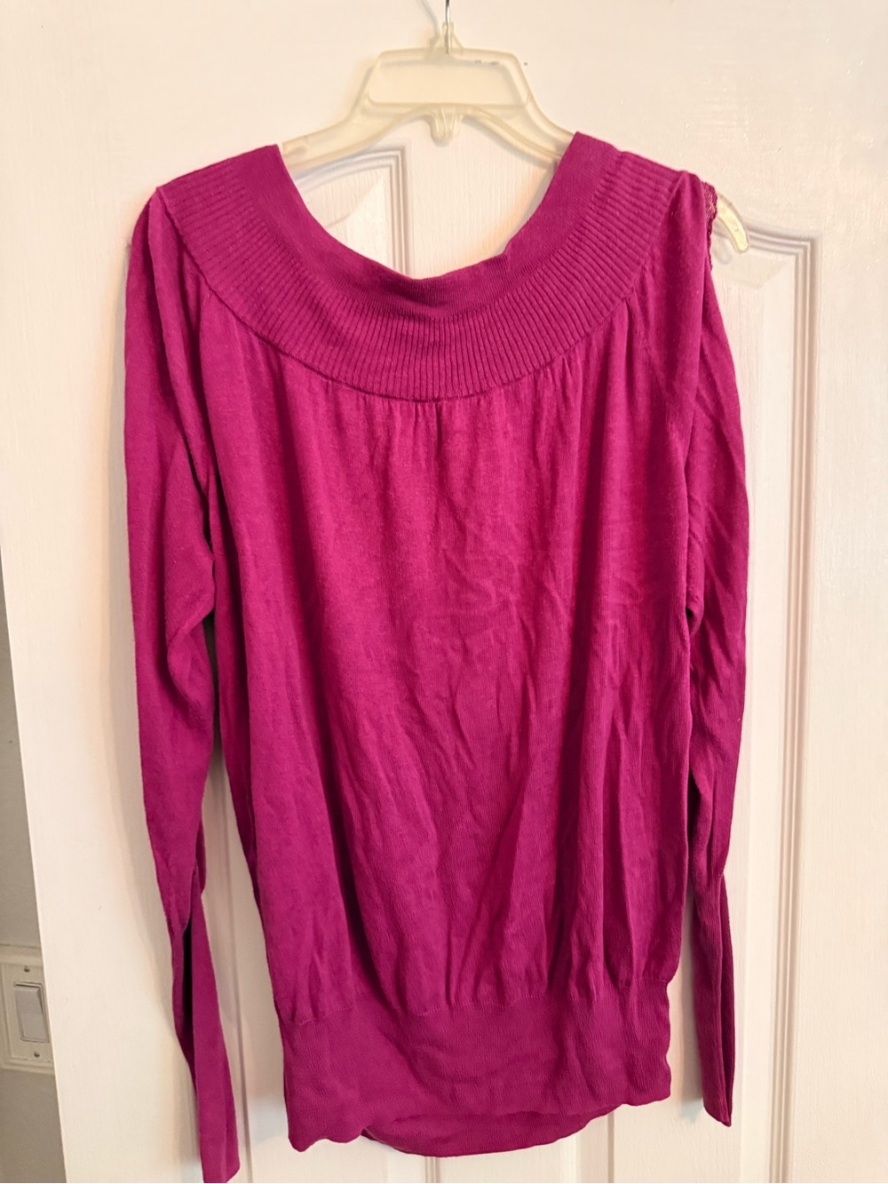 Free People Fuchsia Off-the-Shoulder Lightweight Sweater